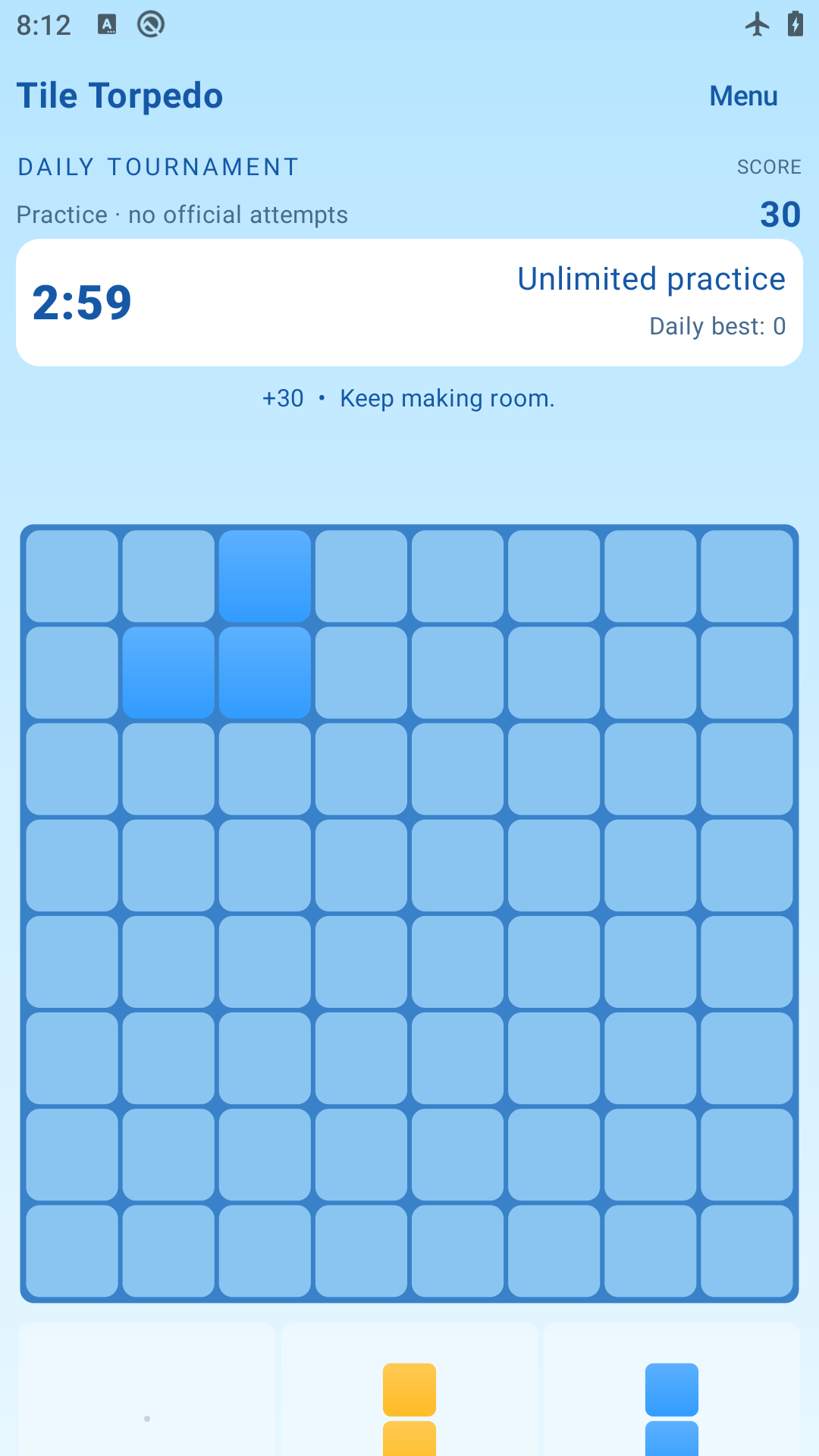 Tile Torpedo daily practice board